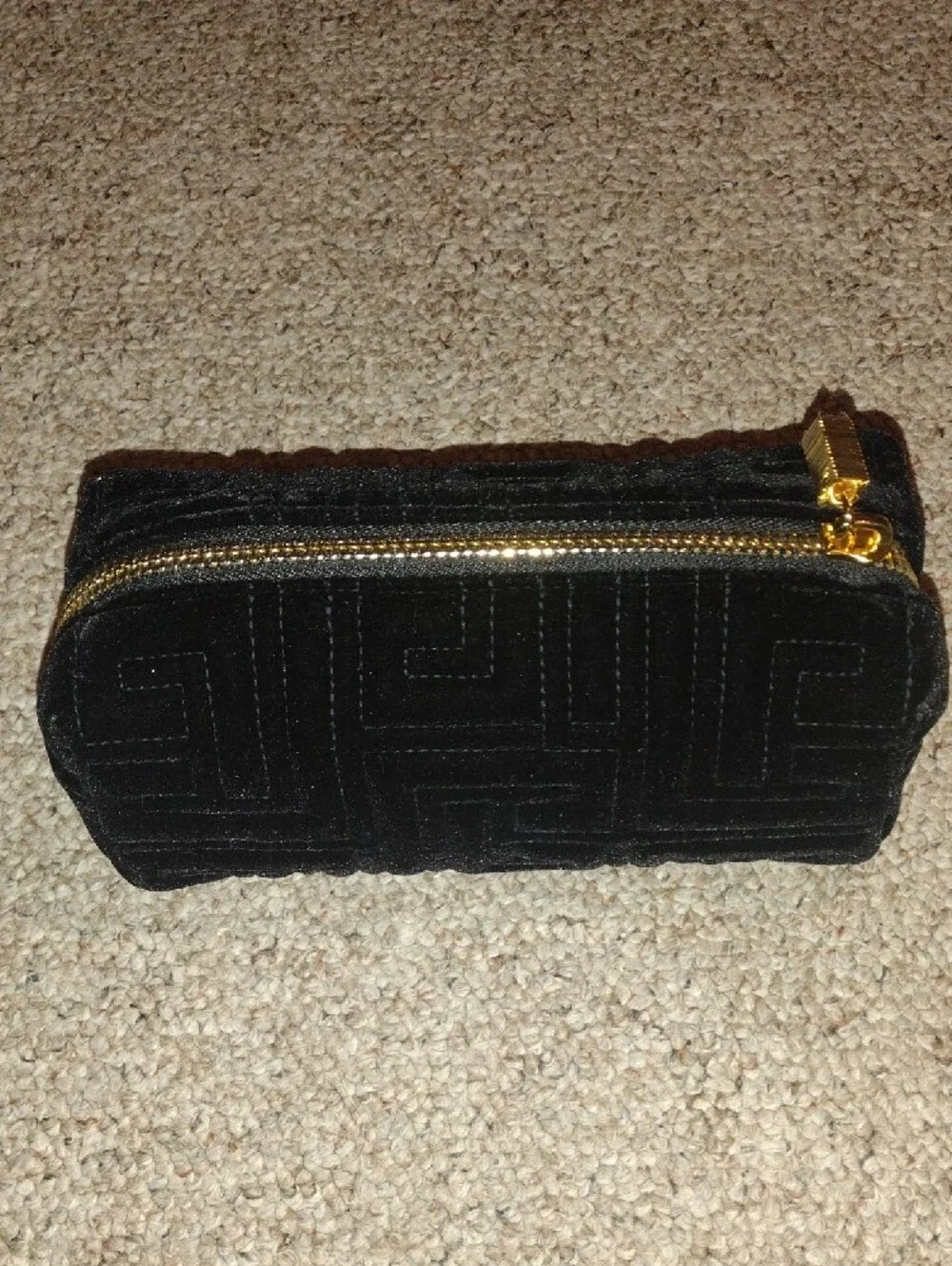 Balmain Black Quilted Velvet Pouch with Gold Hardware